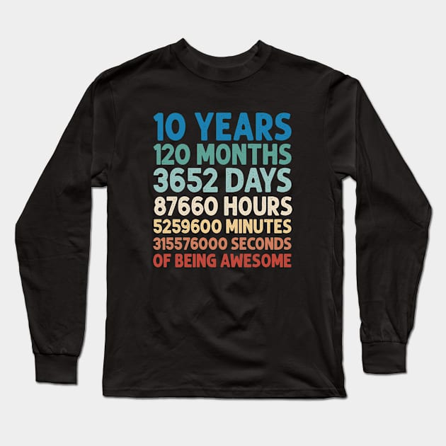 10 Years Old 10th Birthday 120 Months Vintage Long Sleeve T-Shirt by ricardotito